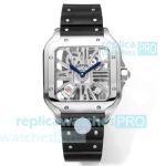 THB Factory Swiss Clone Cartier Santos Large Model Skeleton 39.8mm Rubber Strap Watch 